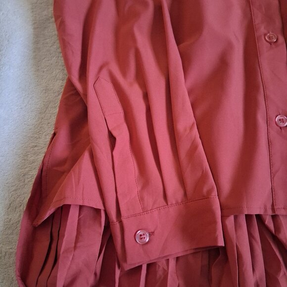 Cotidie Women's M Brick Terracotta Adeline Long Sleeve Button Down Pleated Top - Picture 9 of 13